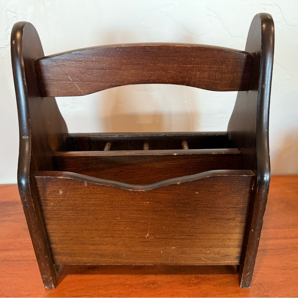 Vintage Black Wooden Magazine Rack farmhouse utensils or remote controls holder